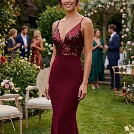 VESTIDO DE LICRA TINTO CON LENTEJUELA