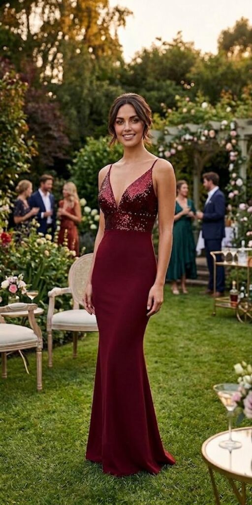 VESTIDO DE LICRA TINTO CON LENTEJUELA