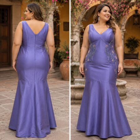 VESTIDO AZUL CON PIEDRAS Y BORDADOS