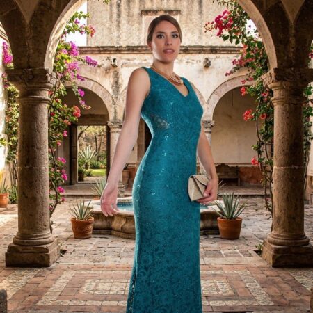 VESTIDO EN VERDE ESMERALDA LENTEJUELA