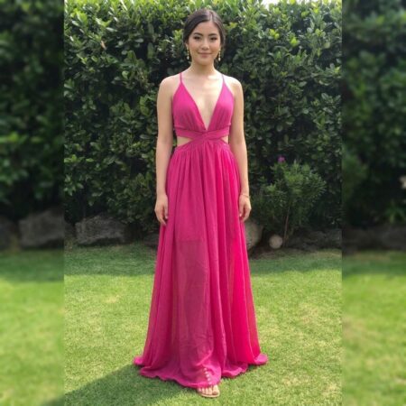 VESTIDO ROSA FUCSIA Y AMARIILO