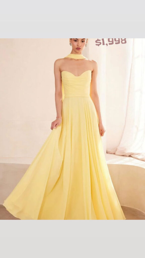 VESTIDO EN SATIN AMARILLO Y LILA